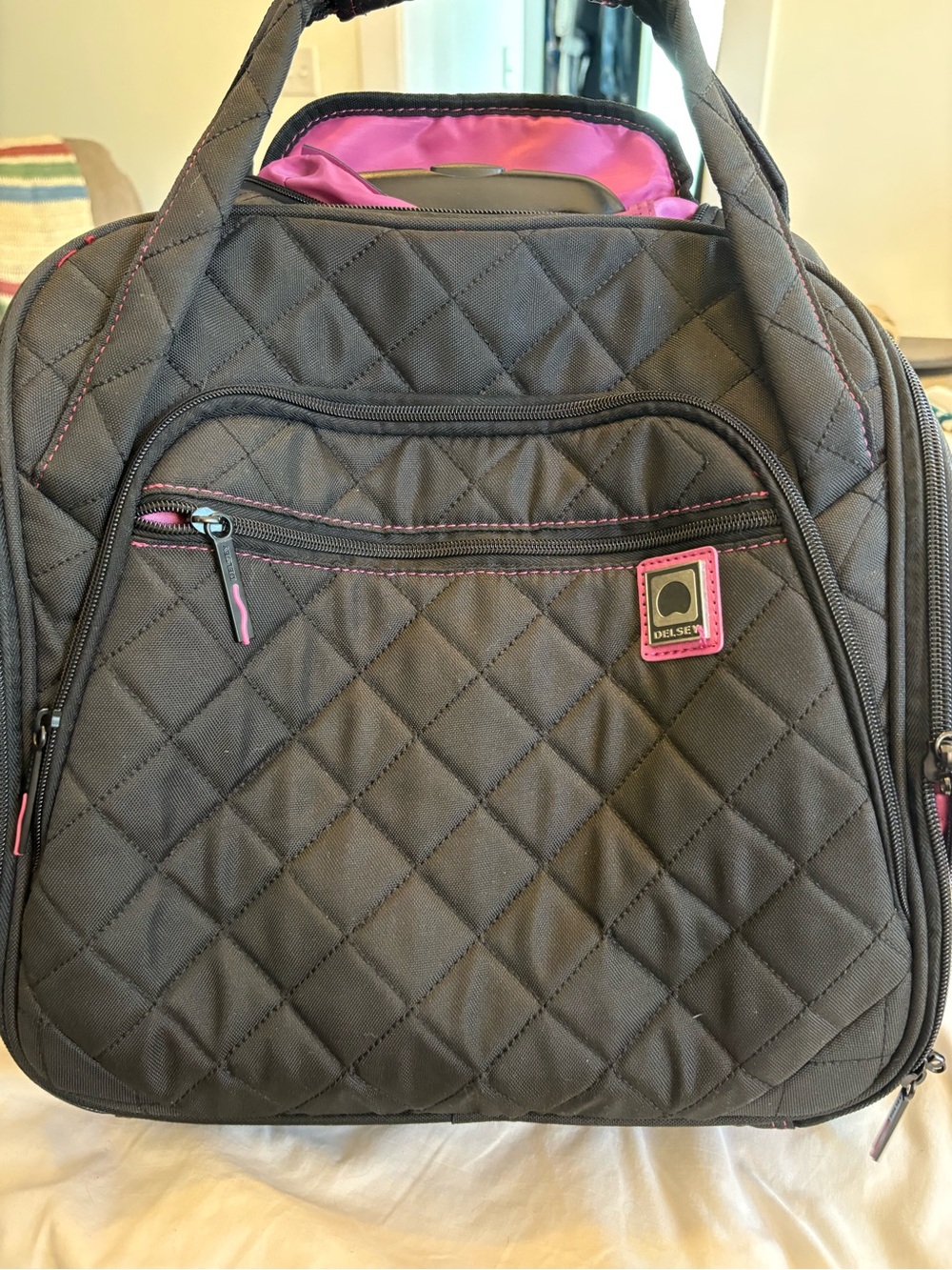 Black Quilted Carry-On Roller Bag - Delsey